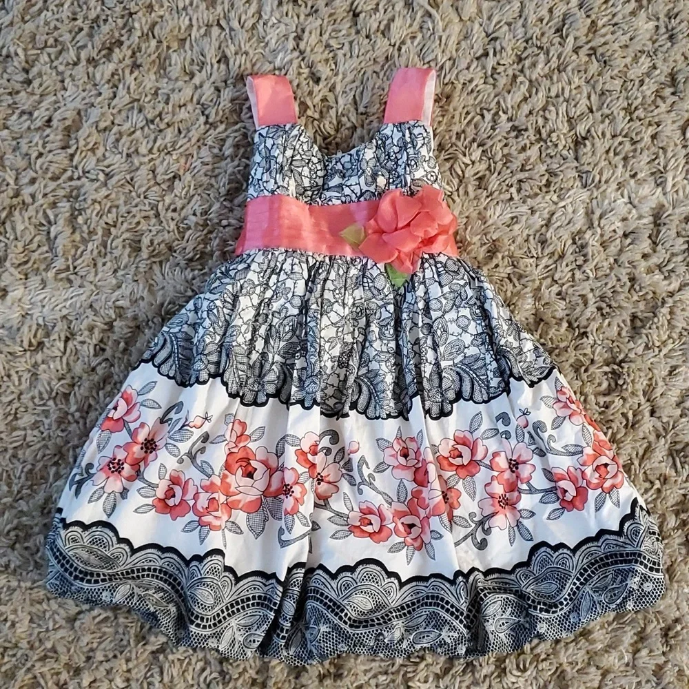 Girls dress floral bow size 5 jessica ann - Picture 1 of 3